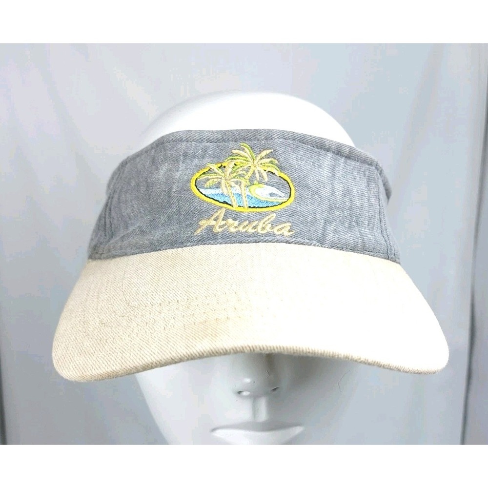 Aruba Unisex Visor Cap Hat‎ Adjustable Yellow Gray Embroidered Palm Trees Waves